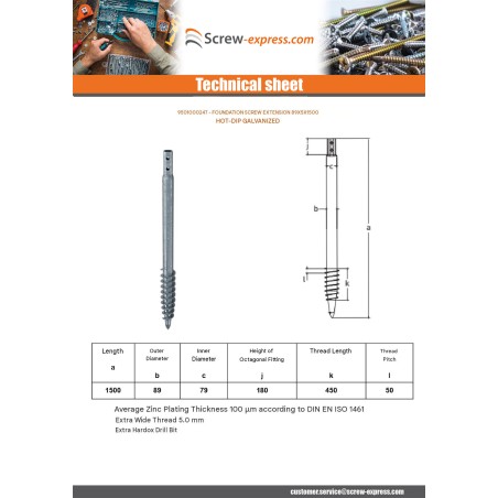 1 x Foundation screw 89X5X1500 Hot Dip Galvanized