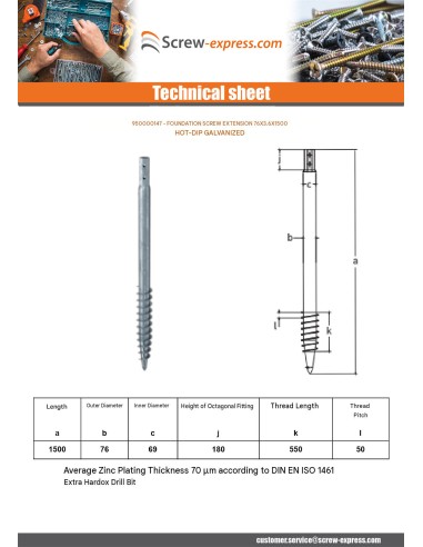1 x Foundation screw 76X3.6X1500 Hot Dip...
