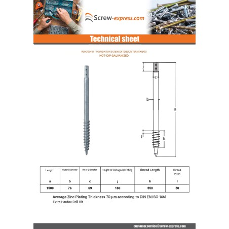 1 x Foundation screw 76X3.6X1500 Hot Dip Galvanized