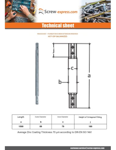 1 x Extension for foundation screws 76X3.6X1500...