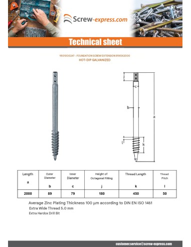1 x Foundation screw 89X5X2000 Hot Dip Galvanized