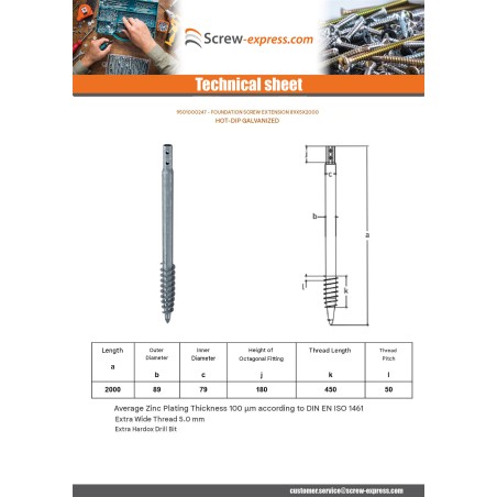 1 x Foundation screw 89X5X2000 Hot Dip Galvanized