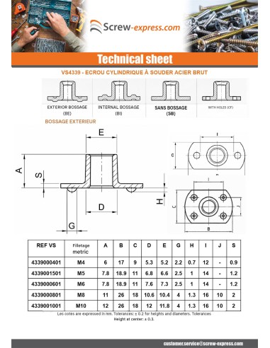 1 x Cylindrical Welding Nut internal boss M6...