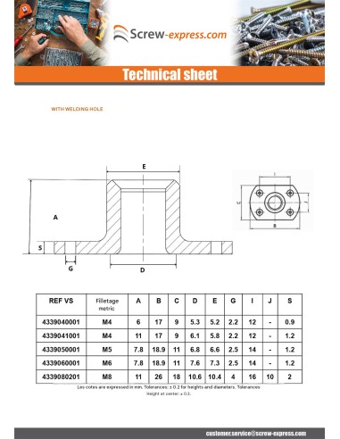 1 x Cylindrical Welding Nut internal boss M6...
