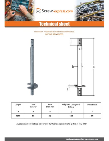 1 x Extension for foundation screws 89X5X1500...