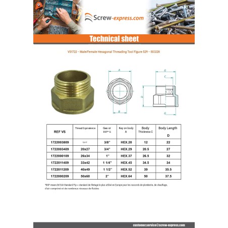 1 x Hexagonal nipple Figure 529 Male/Female 50x60 (2") Brass