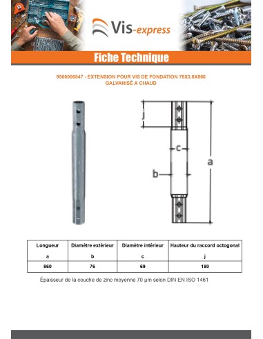 1 x Extension for foundation screws 76X3.6X860...