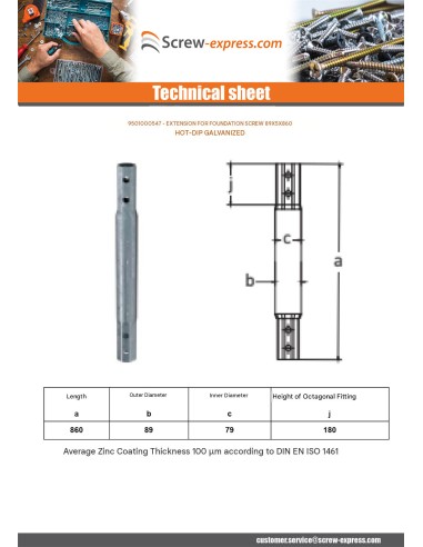 1 x Extension for foundation screws 89X5X860...