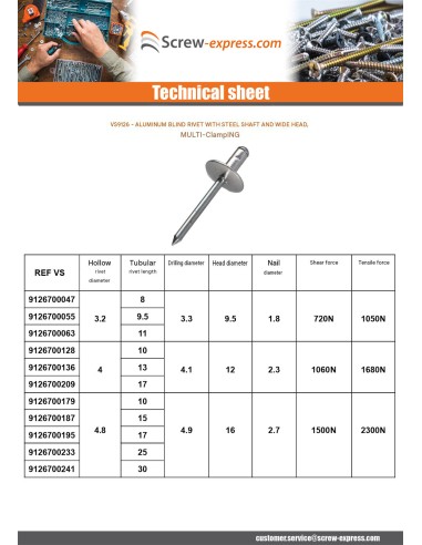 1 x Blind rivets Aluminium Stahlgewinde 4.8X15...