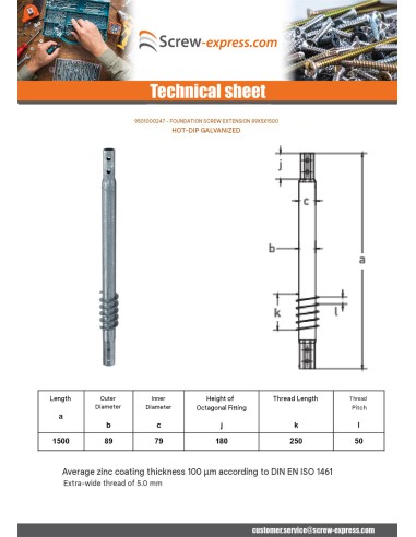 1 x Extension for foundation screws 89X5X1500...