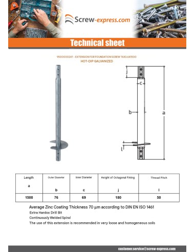 1 x Extension for foundation screws 76X3.6X1500...