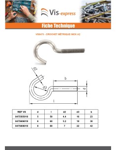 Hook Metric Stainless Steel A2 M8X80 2