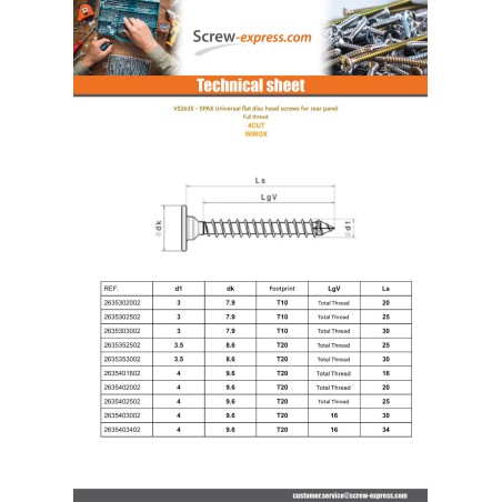 1 x Spax Wood Screw Flat Head 3.5X25 Full Thread T20 4CUT WIROX