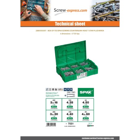 1 x Set of 703 Spax Countersunk Head T-STAR+ WIROX