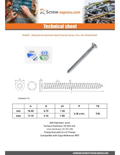 Screw Concrete Countersunk Head Reduced 7.5X202 T30 Zinc... 2