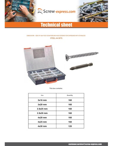 1 x Set of 1664 Chipboard Screw Countersunk...