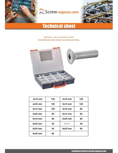 1 x Set of 1240 Machine Screw Flat Head Hexagon...
