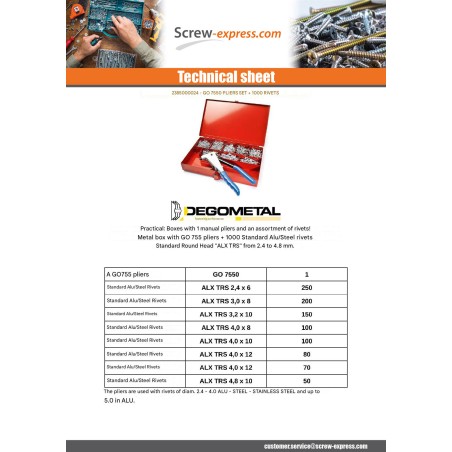 1 x Set of Pliers GO7550 + 1000 Rivet DEGOMETAL