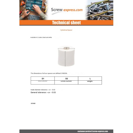 1 x Coupling Nut Cylindrical 6.2X10X18 White polyethylene