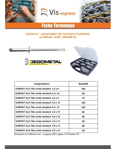 1 x Set of 700 Rivet GORIVET ALX Aluminum Steel...