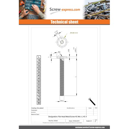 1 x Machine Screw flat Hexagon Socket 4 M6X60 bronze steel