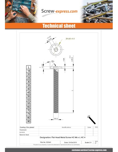 1 x Machine Screw flat Hexagon Socket 4 M6X80...