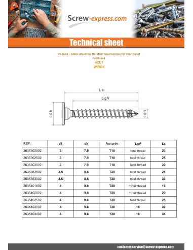 1 x Spax Wood Screw Flat Head 4X16 Full Thread...
