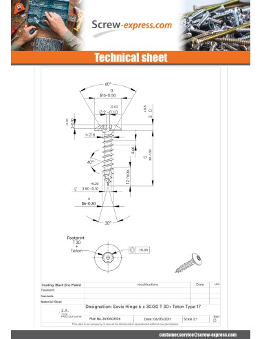 1 x Screw Truss Security 6X30 Thread Length: 30...