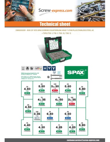 1 x Set of 1070 Spax Countersunk Head T-STAR...