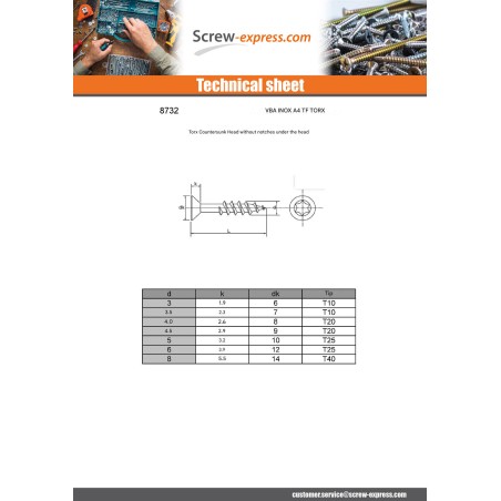 1 x Chipboard Screw Countersunk Head 4X40 Thread Length: 25 T20 Stainless Steel A4