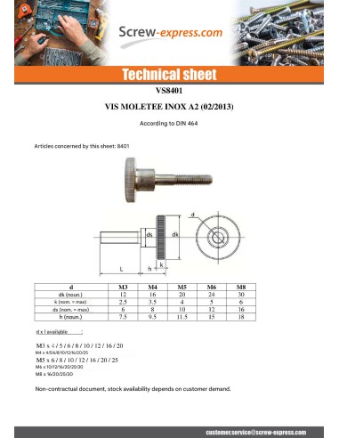 1 x Machine Screw Knurlled M6X20 Stainless...