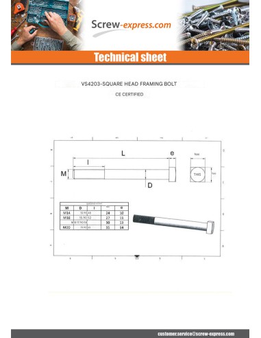 1 x Bolt With Nut Carpenter M14X350 Square Head...