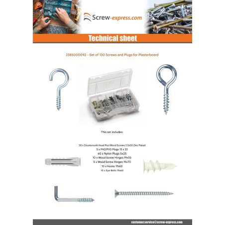 1 x Set of 130 Screw And Plug plasterboard