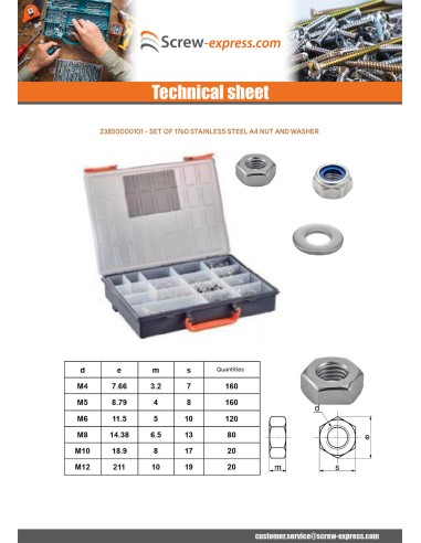 1 x Set of 1760 Nut And Washer Stainless Steel A4