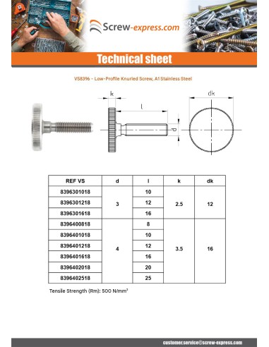 1 x Machine Screw Knurlled Low Stainless Steel...