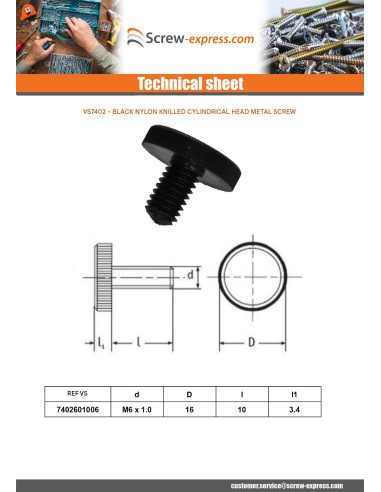1 x Machine Screw black nylon Pan Head Knurlled...