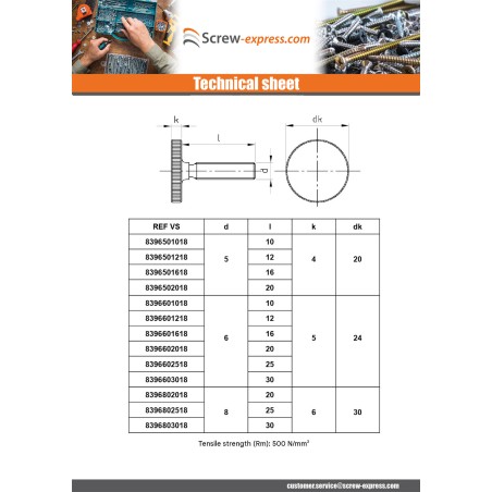 1 x Machine Screw Knurlled Low Stainless Steel A1 M4X25