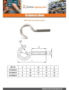 Hook Metric Stainless Steel A2 M5X50 2