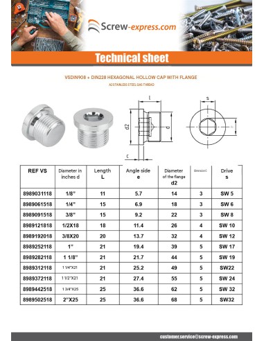 1 x Cap Hexagon Recess With Collar Hexagon...