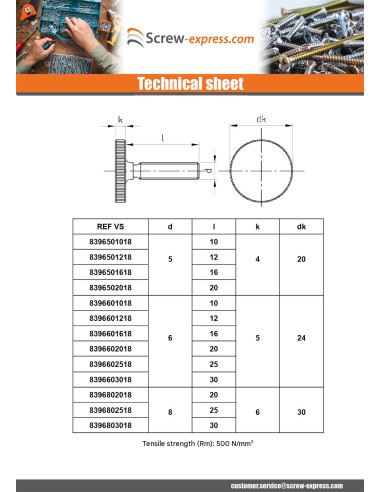 1 x Machine Screw Knurlled Low Stainless Steel...