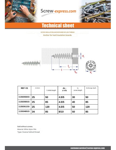 1 x Insulation dowels thread FAT 25X50 Nylon