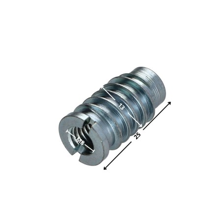 1 x Self tapping insert for wood M8 13X25 Zinc Plated