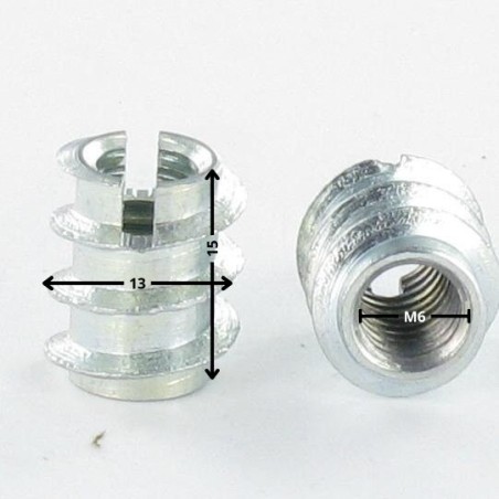 1 x Self Tapping Insert Slotted M6 13X15 Zinc Plated