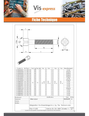 1 x Furniture Screw Zinc Plated M8X45 Partial...