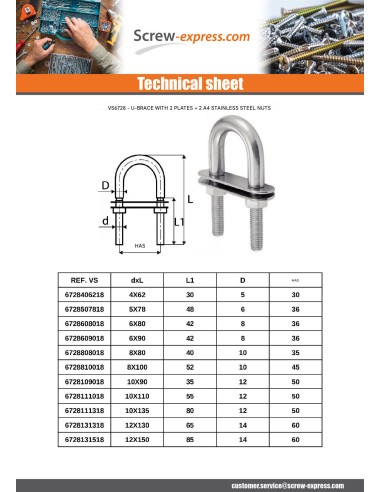 1 x U-Bolt U-shaped With Double PLAQUES...