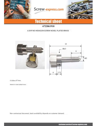 1 x Screw Countersunk Head Nickel Plated Brass...