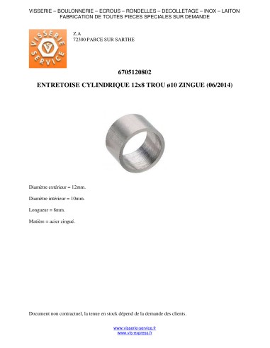 1 x Coupling Nut Smooth 12X8 Hole 10 Zinc Plated