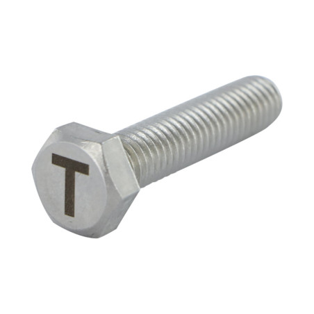 1 x Machine Screw Hexagonal Head 8X35 Stainless Steel A4 with letter engraving "T"