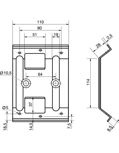 1 x Table fitting 110X114 Zinc Plated