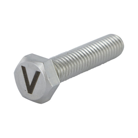 1 x Machine Screw Hexagonal Head 8X35 Stainless Steel A4 with letter engraving "V"
